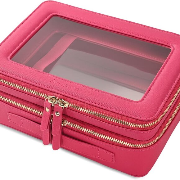 Other - XL Clear Makeup Organizer,Double Layer Travel Cosmetic Case with Brush Holder &